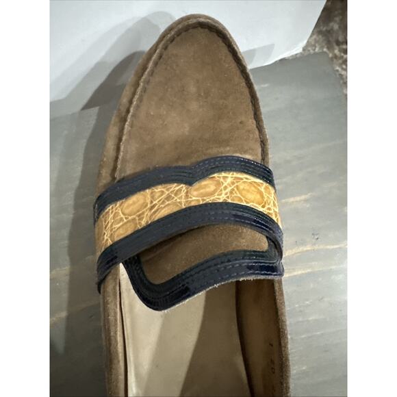 Prada Suede & Alligator/Crocodile Trim Loafers Shoes Size 10 - Picture 8 of 16